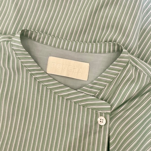 ROUCHA Green White Twist Stripe Shirt Double Breasted Academia BB Medium Short - Picture 9 of 13